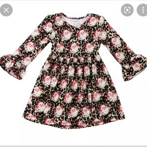 Girls Boutique Leopard Print Santa Holiday Bell Sleeve Dress